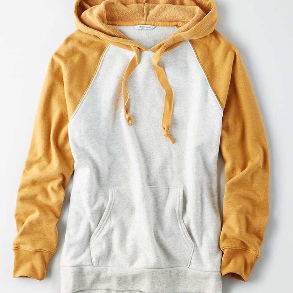 Women’s AE Ahhmazingly Soft Cotton Fleece Two-Tone Hoodie Large American Eagle.